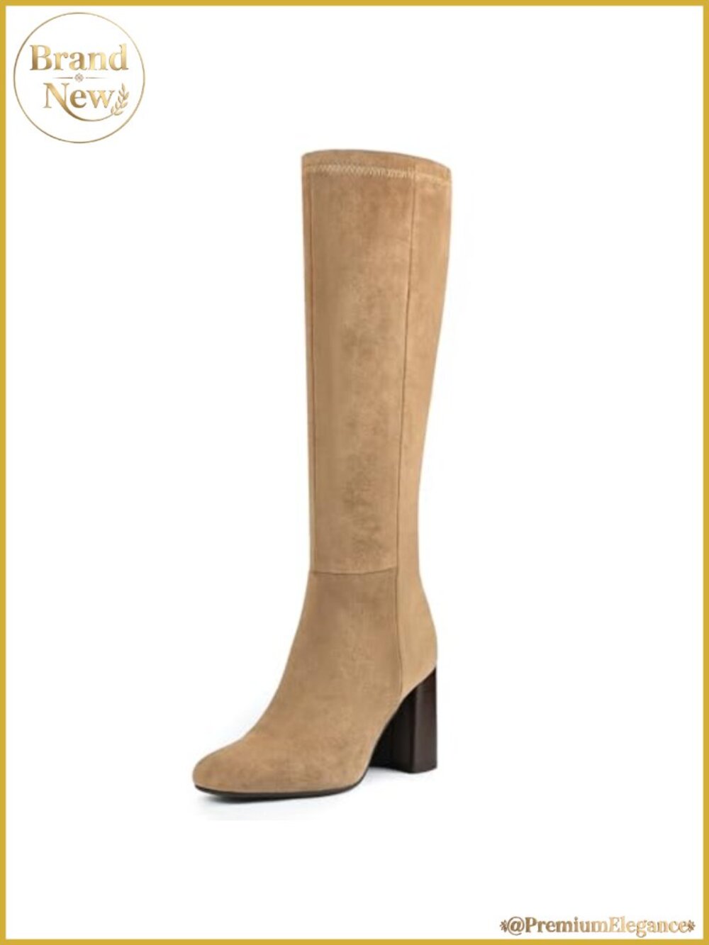 Women's Knee High Boots Faux Leather Square Toe Chunky Block Heel Side Zip